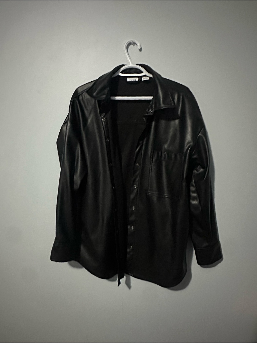 Black Faux Leather Button-Up Jacket - Women